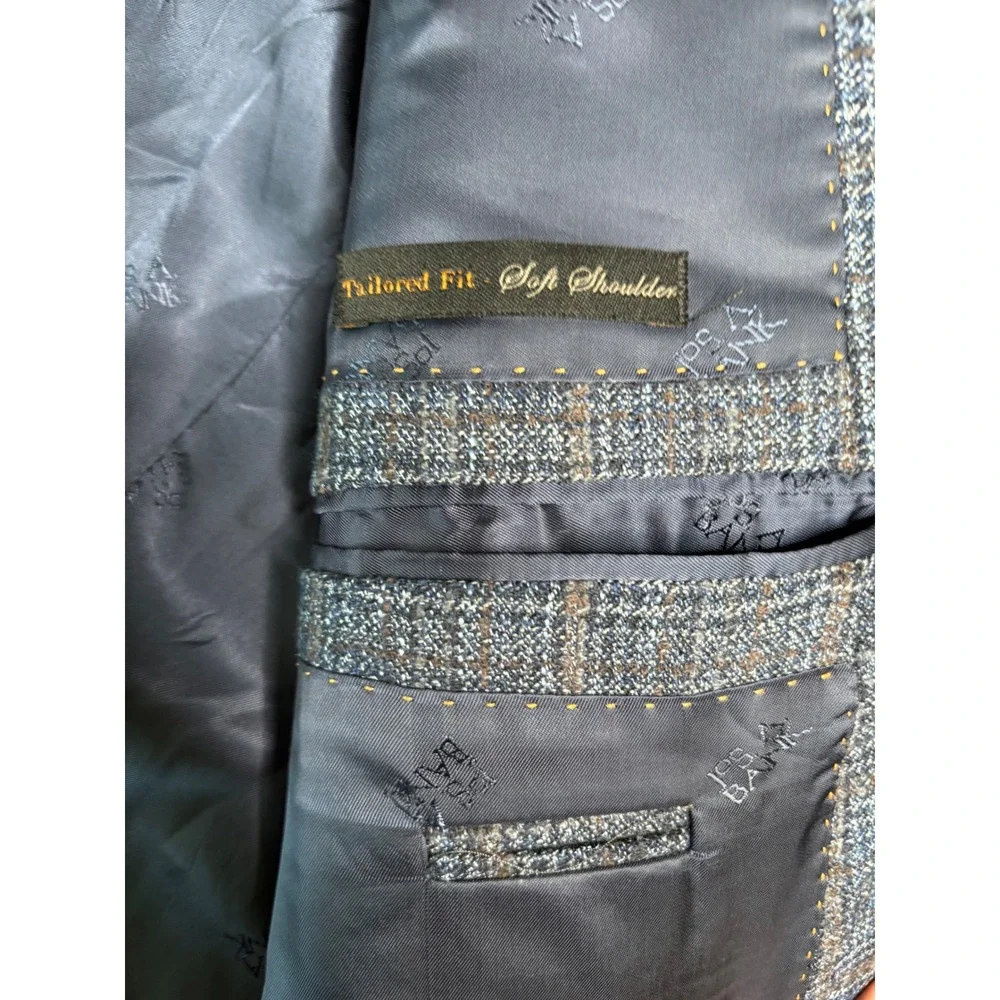 Jos A Bank Reserve Blazer 48L Blue Brown Plaid Wool Made in USA Italian Fabric - Picture 8 of 14